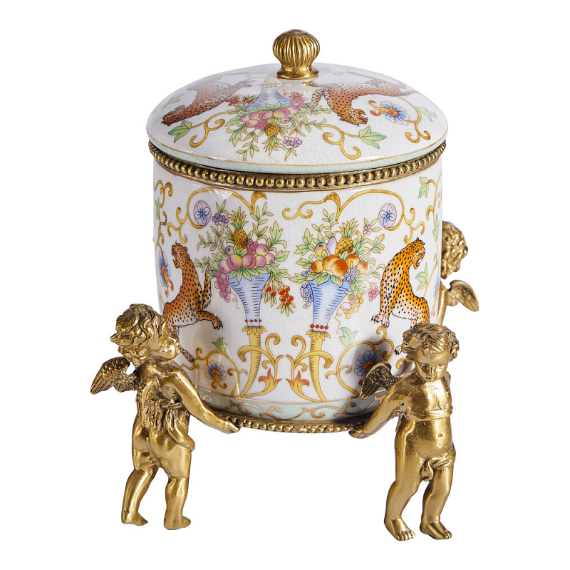 Шкатулка на ангелах из фарфора с бронзовыми элементам Eden Garden Бронза Мульти в Красноярске | Loft Concept 