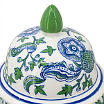 Ваза с крышкой и зелено-голубым рисунком на белом фоне 51 см Blue & White Ornament варинант исполнения - 3 | Loft Concept в Красноярске