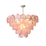 Люстра с каскадом из круглых розовых стеклянных дисков Pink Light Waterfall варинант исполнения - 4 | Loft Concept в Красноярске