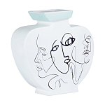 Ваза плоская белая с абстрактными черными линиями в форме лиц Faces of Imagination варинант исполнения - 1 | Loft Concept в Красноярске
