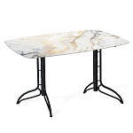 Обеденный стол с прямоугольной столешницей из стекла на черных металлических ножках White Marble варинант исполнения - 1 | Loft Concept в Красноярске