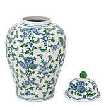 Ваза с крышкой и зелено-голубым цветочным узором на белом фоне Blue & White Ornament варинант исполнения - 2 | Loft Concept в Красноярске