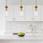 Подвесной светильник золотого цвета с колоколообразным стеклянным плафоном и декоративным элементом Elstead Lighting варинант исполнения - 9 | Loft Concept в Красноярске