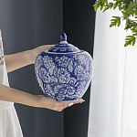 Ваза округлой формы с синей росписью и цветочным узором Blue & White Ornament варинант исполнения - 4 | Loft Concept в Красноярске