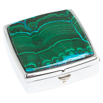 Таблетница карманная квадратная с 2-мя отделениями с зеркалом и накладкой из натуральных камней Малахит Хризоколла Silver Stone Pillboxes варинант исполнения - 1 | Loft Concept в Красноярске