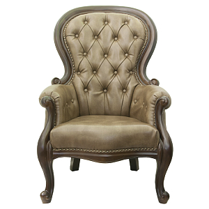 Кресло кожаное с мягкими подлокотниками на 4-х деревянных ножках Evelyn Classical Armchair