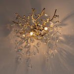 Бра золотого цвета с декоративными ветвями и прозрачными подвесками в форме листьев Droplet Chandelier варинант исполнения - 2 | Loft Concept в Красноярске