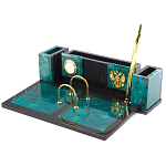 Настольный письменный набор из змеевика с часами и календарницей Successful Leader варинант исполнения - 2 | Loft Concept в Красноярске