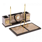 Настольный письменный набор из бежевого мрамора с часами и гербом Marble Accessory варинант исполнения - 2 | Loft Concept в Красноярске