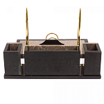 Настольный письменный набор из бежевого мрамора с часами и гербом Marble Accessory варинант исполнения - 3 | Loft Concept в Красноярске