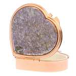 Таблетница карманная в форме сердца с 3-мя отделениями с зеркалом и накладкой из натурального камня Лепидолит Red Gold Stone Pillboxes варинант исполнения - 2 | Loft Concept в Красноярске