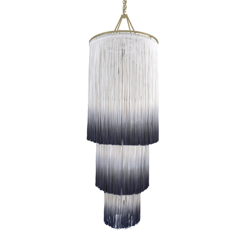 Люстра круглая трехъярусная из бахромы Indigo Gradient Braided Fringe Синий Белый Люстра круглая трехъярусная из бахромы Indigo Gradient Braided Fringe Синий Белый в Красноярске | Loft Concept