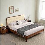Кровать двуспальная с каркасом из дерева и мягким изголовьем Moon Walnut Bed варинант исполнения - 8 | Loft Concept в Красноярске