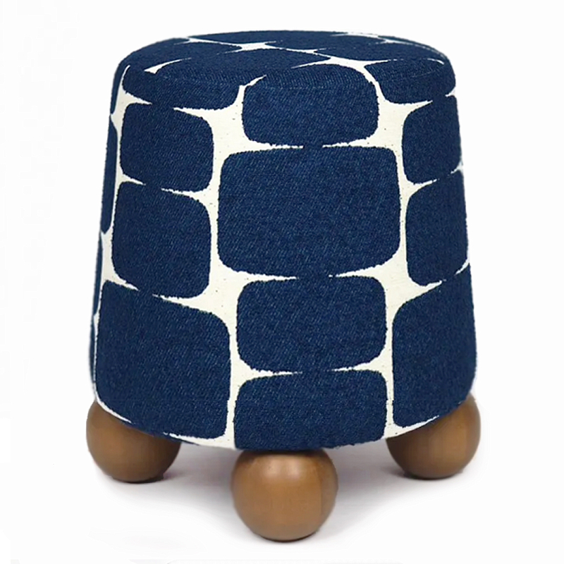 Пуф Wakonda с Круглыми  ножками Синий орнамент  Белый Темно-синий Коричневый в Красноярске | Loft Concept 