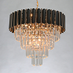 Люстра из черного металла с многоярусными подвесками из прозрачного хрусталя на золотой цепи Empire Black Chandelier Crystal варинант исполнения - 3 | Loft Concept в Красноярске