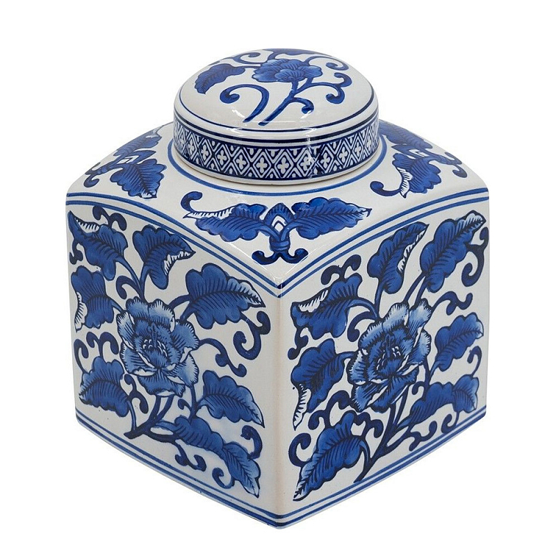 Ваза с крышкой в китайском стиле Oriental Blue & White Ornament Vases Синий Белый в Красноярске | Loft Concept 