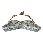 Блюдо из голубого фарфора с бронзовой ручкой в виде ветки Blue Garden варинант исполнения - 2 | Loft Concept в Красноярске