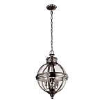 Подвесной светильник с прозрачным стеклянным плафоном в форме шара цвета никеля в индустриальном стиле на цепи 3 лампы Feiss варинант исполнения - 2 | Loft Concept в Красноярске