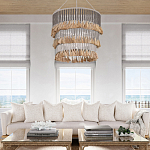 Люстра трехъярусная с декором из круглых деревянных бусин с кисточками Gray Brown Wooden Beads Chandelier варинант исполнения - 5 | Loft Concept в Красноярске