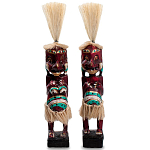 Комплект из 2-х деревянных статуэток Asmat Straw Headdress Statuettes Red Turquoise Tattoo варинант исполнения - 1 | Loft Concept в Красноярске