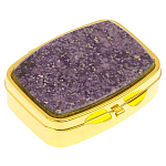 Таблетница карманная прямоугольная с 2-мя отделениями с зеркалом и накладкой из натурального камня Флюорит Gold Stone Pillboxes варинант исполнения - 1 | Loft Concept в Красноярске