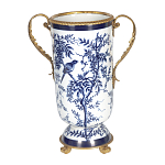 Ваза с бронзовыми ручками и синим цветочным узором Blue & White Ornament варинант исполнения - 1 | Loft Concept в Красноярске