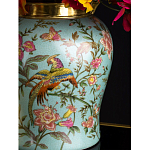 Ваза округлой формы из фарфора с рисунком и бронзовой крышкой Turquoise Blooming Garden варинант исполнения - 3 | Loft Concept в Красноярске