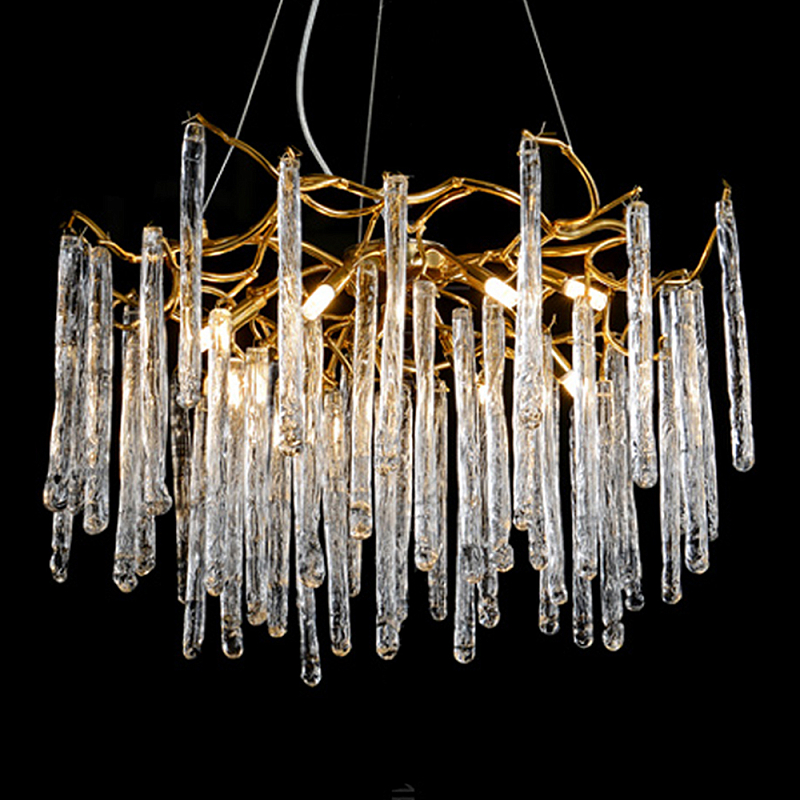 Люстра на подвесе с каркасом из металла и прозрачными подвесками из стекла Droplet Chandelier Золотой Прозрачный Люстра на подвесе с каркасом из металла и прозрачными подвесками из стекла Droplet Chandelier Золотой Прозрачный в Красноярске | Loft Concept