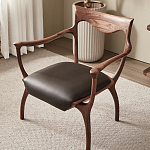 Стул деревянный с мягким сиденьем из коричневой натуральной кожи Moon Walnut Furniture варинант исполнения - 5 | Loft Concept в Красноярске