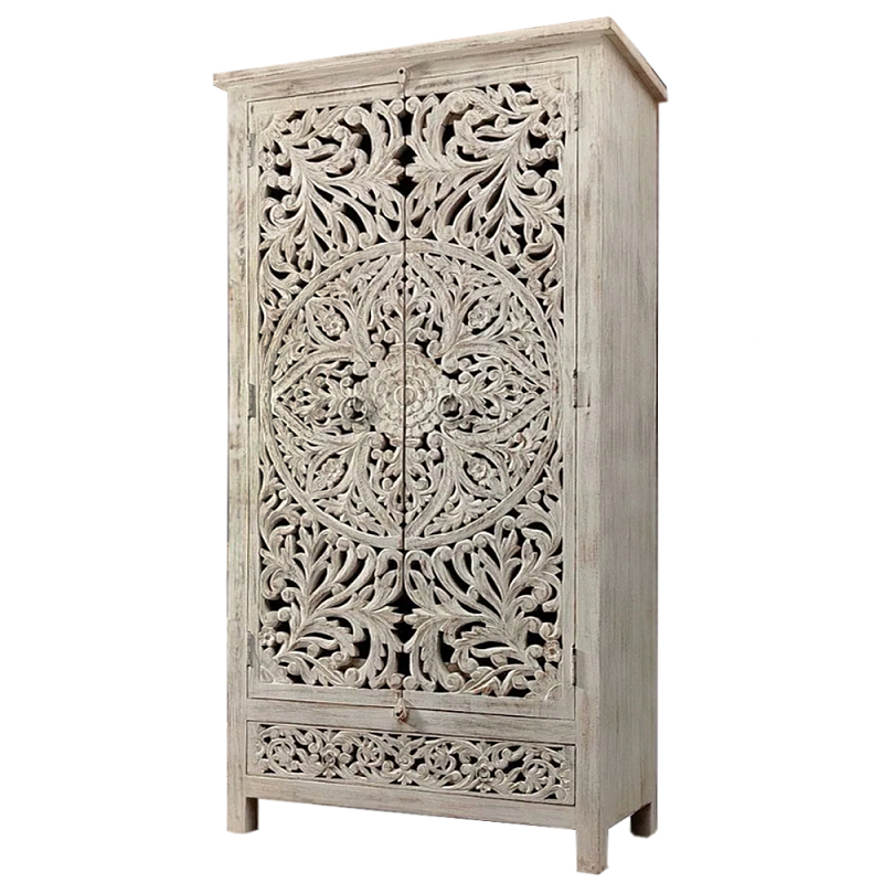 Шкаф с орнаментом ручная резьба из дерева Indian Antique Furniture Серый Шкаф с орнаментом ручная резьба из дерева Indian Antique Furniture Серый в Красноярске | Loft Concept