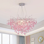 Люстра серебрянная с розовыми стеклянными подвесками в форме капель FAIRYTREE Light варинант исполнения - 1 | Loft Concept в Красноярске