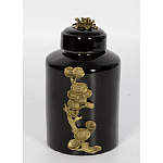 Банка с крышкой из фарфора с бронзовым цветочным элементом Eden Garden варинант исполнения - 3 | Loft Concept в Красноярске