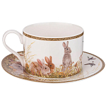 Чайная пара из фарфора с изображением собаки и зайцев 300 мл Hunting Porcelain Collection варинант исполнения - 1 | Loft Concept в Красноярске