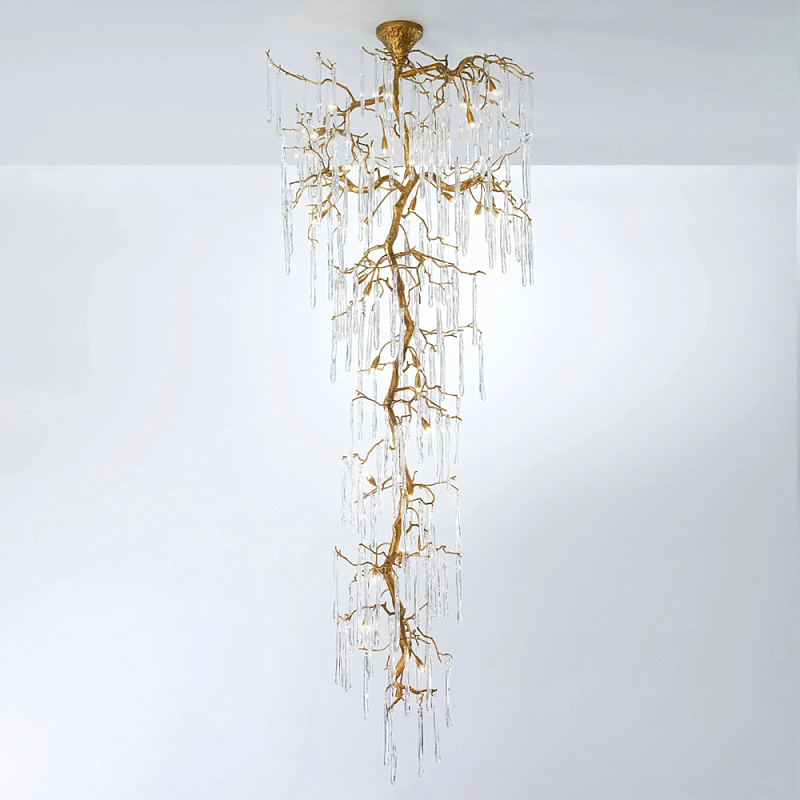 Люстра большая каскадная с прозрачными подвесками в форме капель Droplet Chandelier Золотой Прозрачный Люстра большая каскадная с прозрачными подвесками в форме капель Droplet Chandelier Золотой Прозрачный в Красноярске | Loft Concept