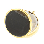 Таблетница карманная круглая с 3-мя отделениями с зеркалом и накладкой из натурального камня Соколиный глаз Gold Stone Pillboxes варинант исполнения - 2 | Loft Concept в Красноярске