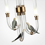 Подвесной светильник с 3-мя прозрачными изогнутыми трубками и декоративными птичками Ganthea варинант исполнения - 5 | Loft Concept в Красноярске