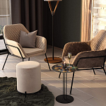 Банкетка круглая бежевый велюр на 4-х металлических ножках черного цвета SANJAY варинант исполнения - 5 | Loft Concept в Красноярске