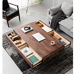 Кофейный стол из массива дерева с выдвижными ящиками Coffee Walnut Table варинант исполнения - 2 | Loft Concept в Красноярске