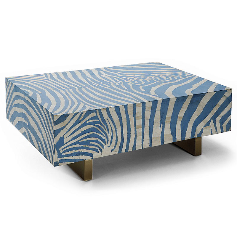 Кофейный стол Kenya Coffee Table Bone Inlay ZEBRA blue ivory ( слоновая кость ) Голубой Золотой в Красноярске | Loft Concept 