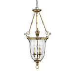 Подвесной светильник латунный с рифленым прозрачным плафоном и тремя свечеподобными лампами в классическом стиле Hinkley варинант исполнения - 1 | Loft Concept в Красноярске