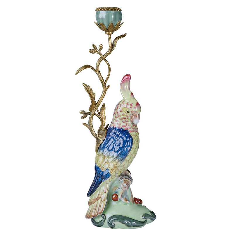 Подсвечник в образе попугая из фарфора с бронзовыми элементами Eden Garden Мульти Бронза в Красноярске | Loft Concept 