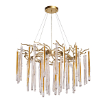 Люстра подвесная золотого цвета с разветвленными ветвями и прозрачными стеклянными подвесками Droplet Chandelier варинант исполнения - 2 | Loft Concept в Красноярске