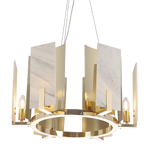 Люстра подвесная круглая с мраморными прямоугольными вставками и золотым основанием Диаметр 55 см Marble square Chandelier