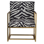 Кресло с металлическим золотистым каркасом и мягкой обивкой с чёрно-белым принтом зебры Wild animals варинант исполнения - 1 | Loft Concept в Красноярске