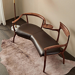 Кушетка с деревянным каркасом и сиденьем из коричневой натуральной кожи Moon Walnut Furniture варинант исполнения - 7 | Loft Concept в Красноярске