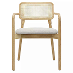 Стул обеденный с мягким сиденьем и спинкой из плетеного ротанга Wood and Textile Chair варинант исполнения - 1 | Loft Concept в Красноярске