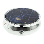 Таблетница карманная круглая с 3-мя отделениями с зеркалом и накладкой из натурального камня Содалит Silver Stone Pillboxes варинант исполнения - 3 | Loft Concept в Красноярске