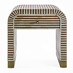 Тумбочка прикроватная с ящиком Tofino Stripes Bone Inlay Bedside Beige варинант исполнения - 1 | Loft Concept в Красноярске