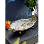 Блюдо овальное из голубого фарфора с ручками в виде бабочек и цветочным рисунком Blue Garden варинант исполнения - 2 | Loft Concept в Красноярске