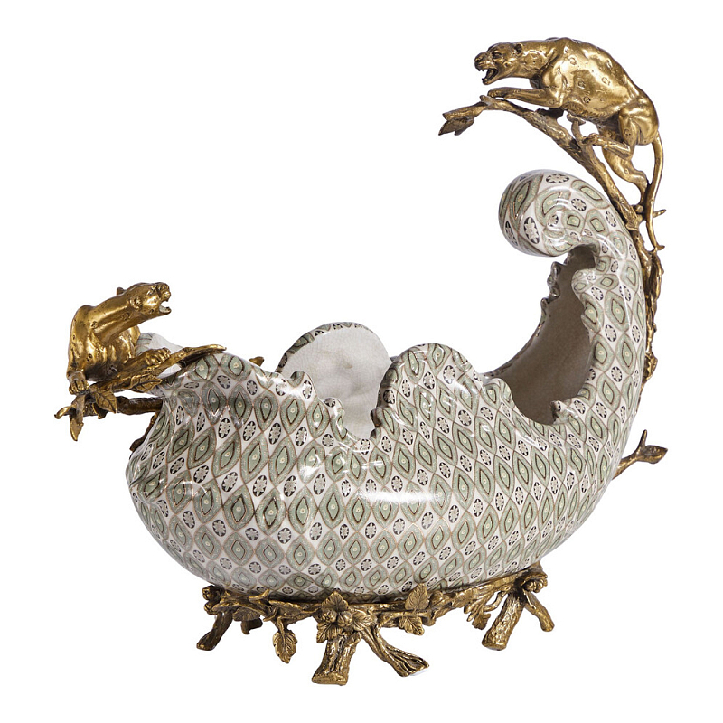 Чаша для фруктов из фарфора бронзовыми фигурками леопардов Eden Garden Мульти Бронза в Красноярске | Loft Concept 